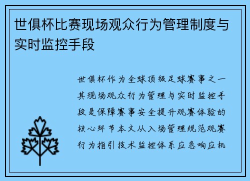 世俱杯比赛现场观众行为管理制度与实时监控手段