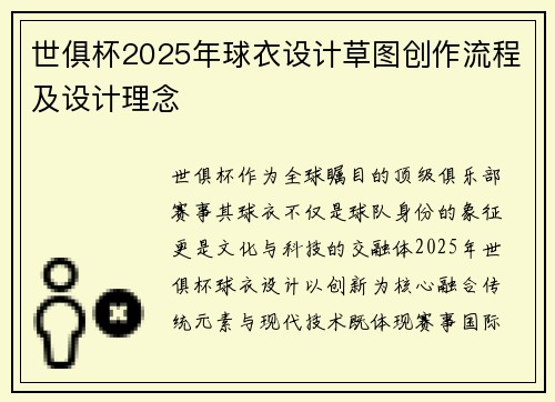 世俱杯2025年球衣设计草图创作流程及设计理念